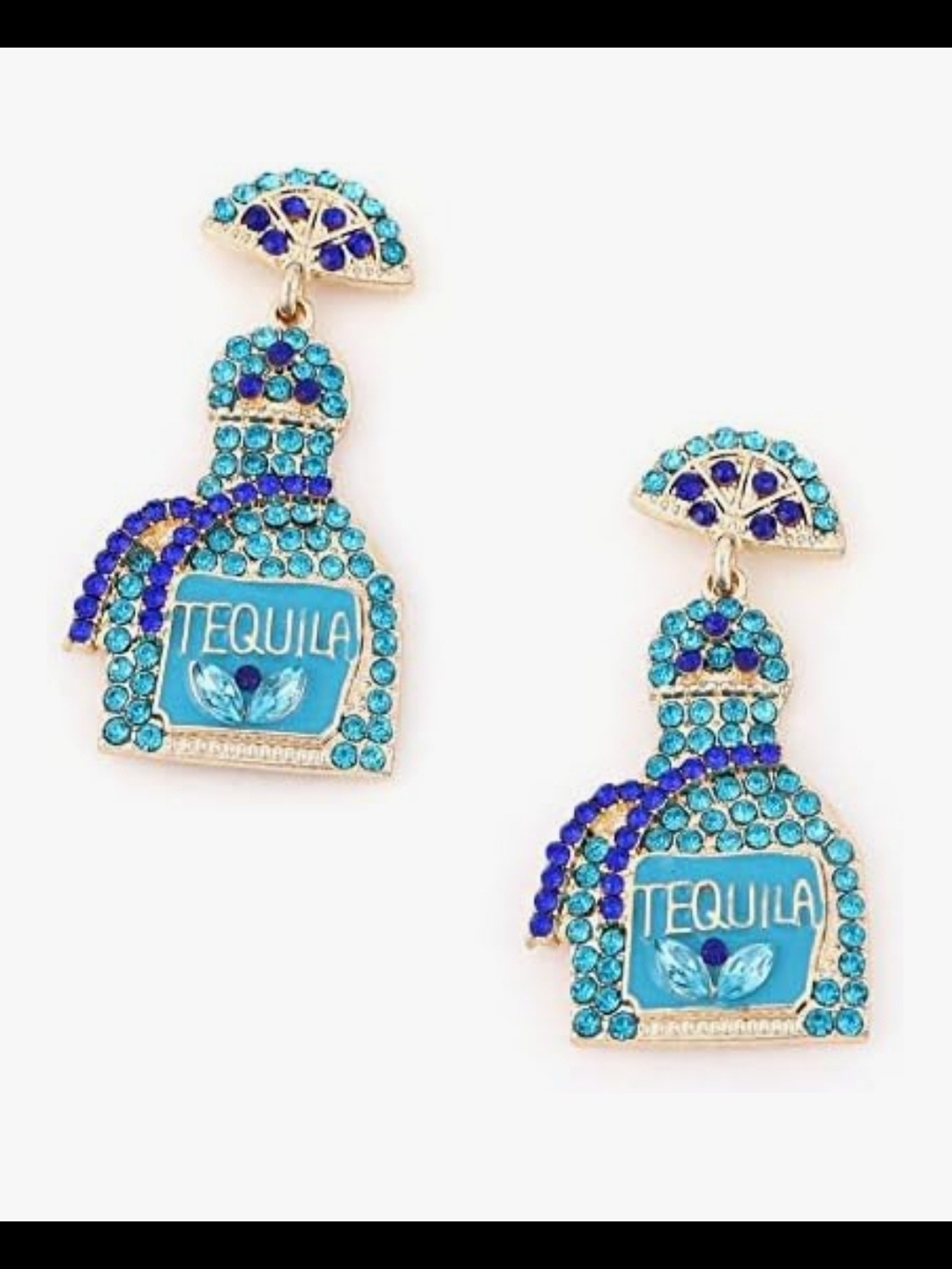 Tequila Bottle Drop Earrings in Turquoise and Blue